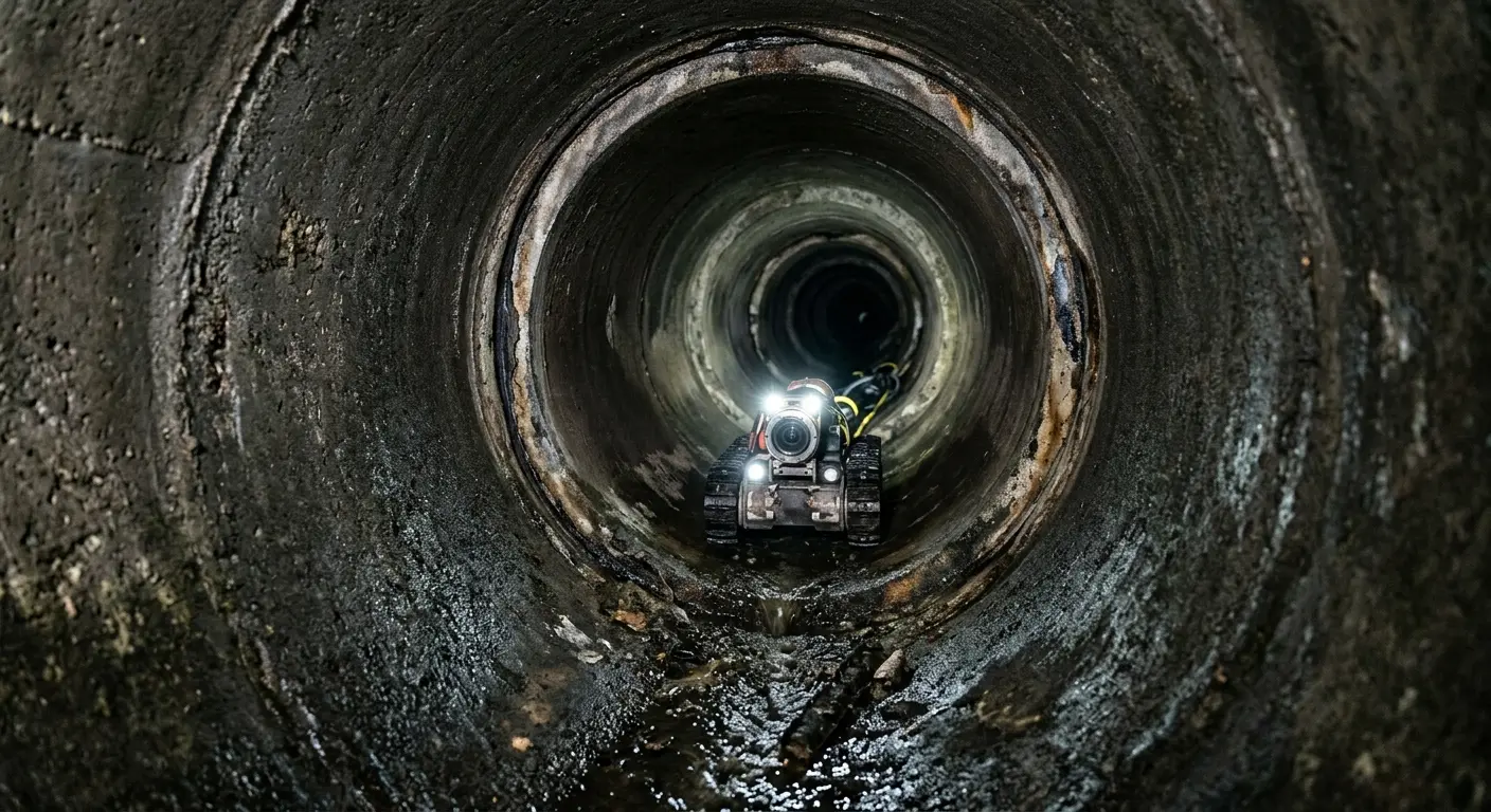 Robotic sewer camera inspecting pipe interior for Sewer Line Cleaning in Brighton